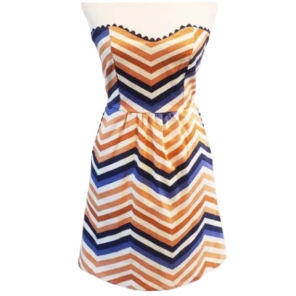 Anthropologie Judith March Colorful Chevron Stripped Strapless Game Day Dress